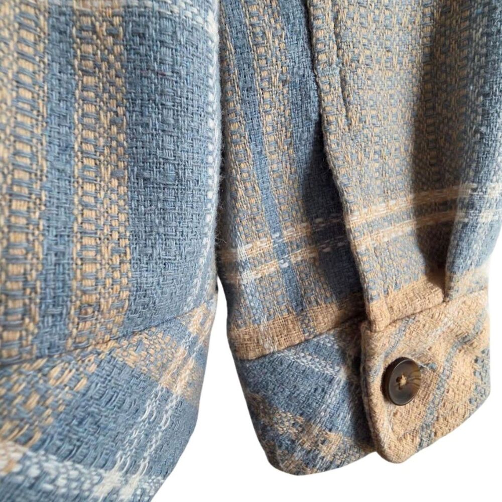 Boston Traders Shacket Womens L Blue Beige Plaid Flannel Button Shirt Jacket - Picture 7 of 12